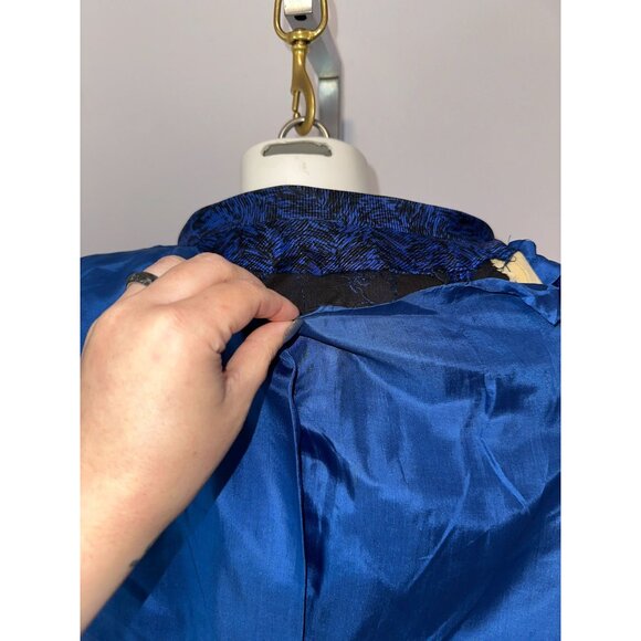 Vtg 50s Hattie Carnegie Blue Black Textured Silk Sheath Dress w/ Shrug Medium - Picture 12 of 12